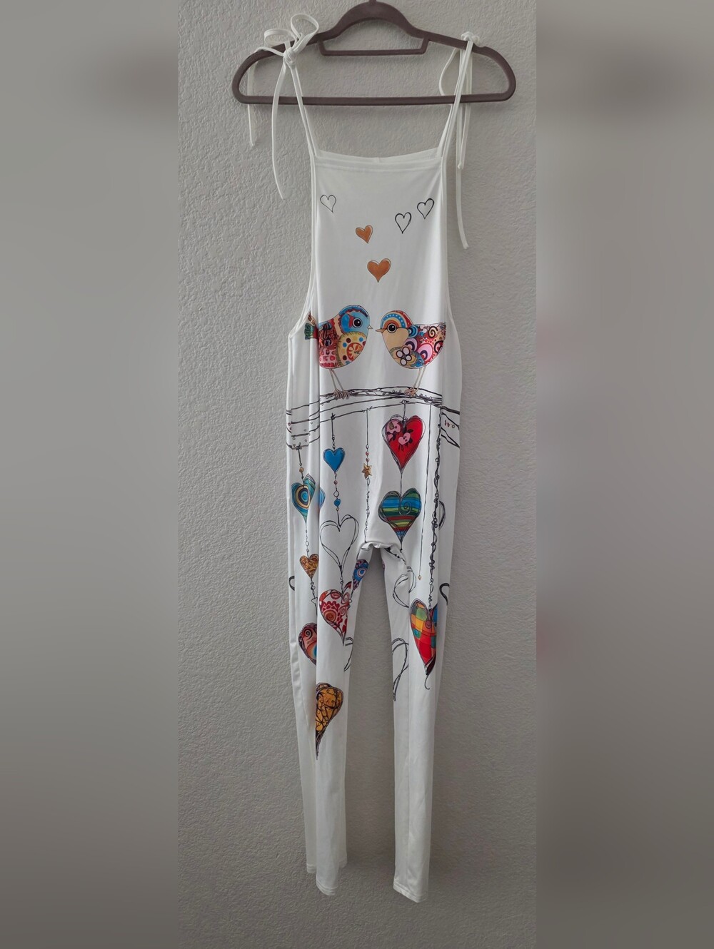 White Heart & Bird Graphic Jumpsuit